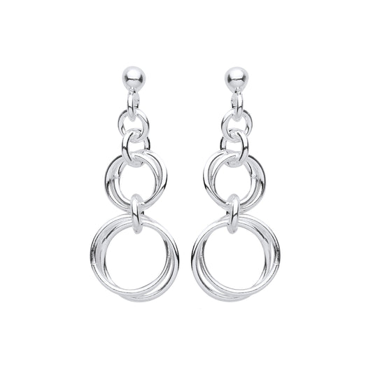 925 Silver  Graduated Chinese Magic Linked Rings Drop Earrings - EAG1149