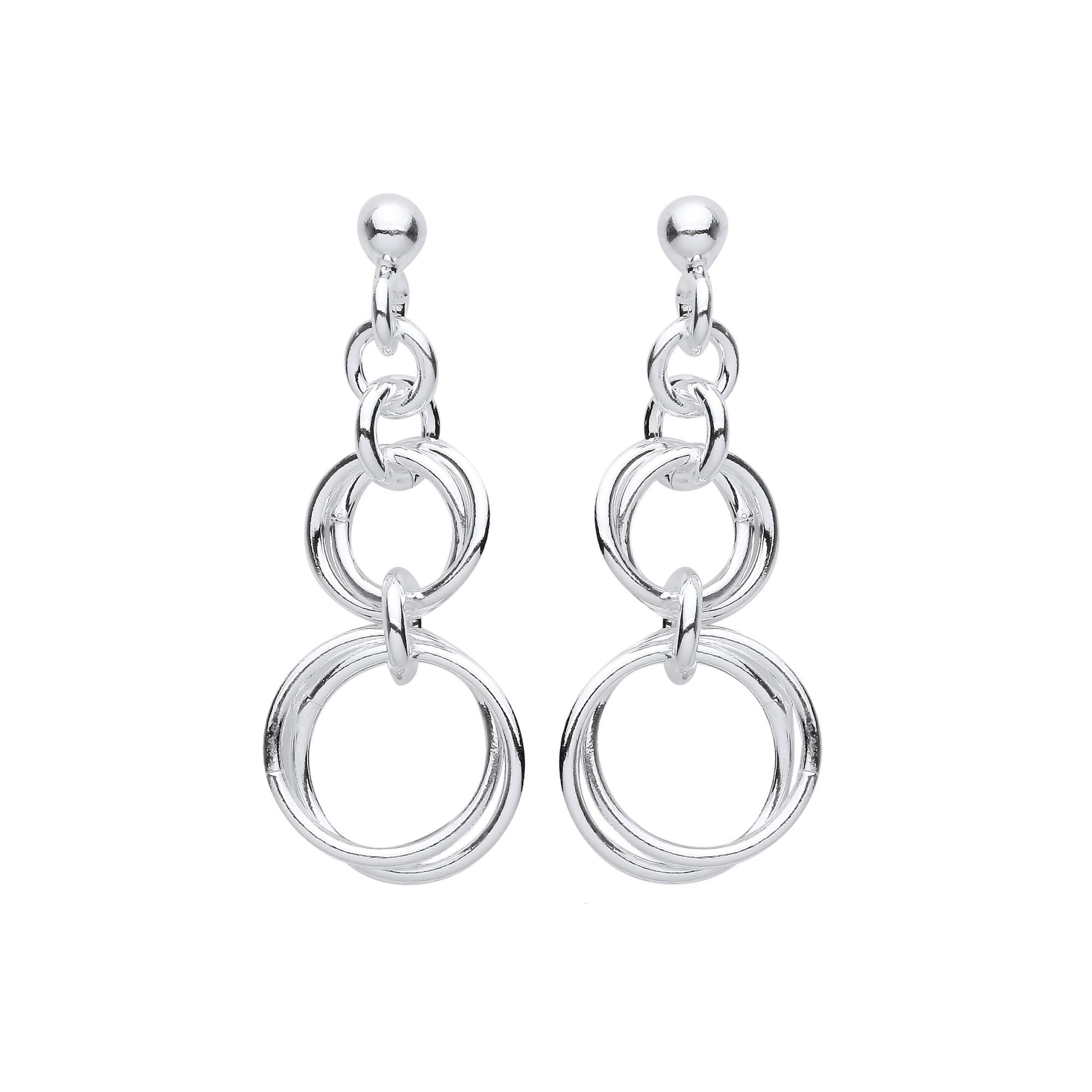 925 Silver  Graduated Chinese Magic Linked Rings Drop Earrings - EAG1149