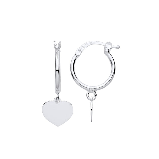 Silver  Hanging Love Heart Charm Hoop Drop Earrings - EAG1150