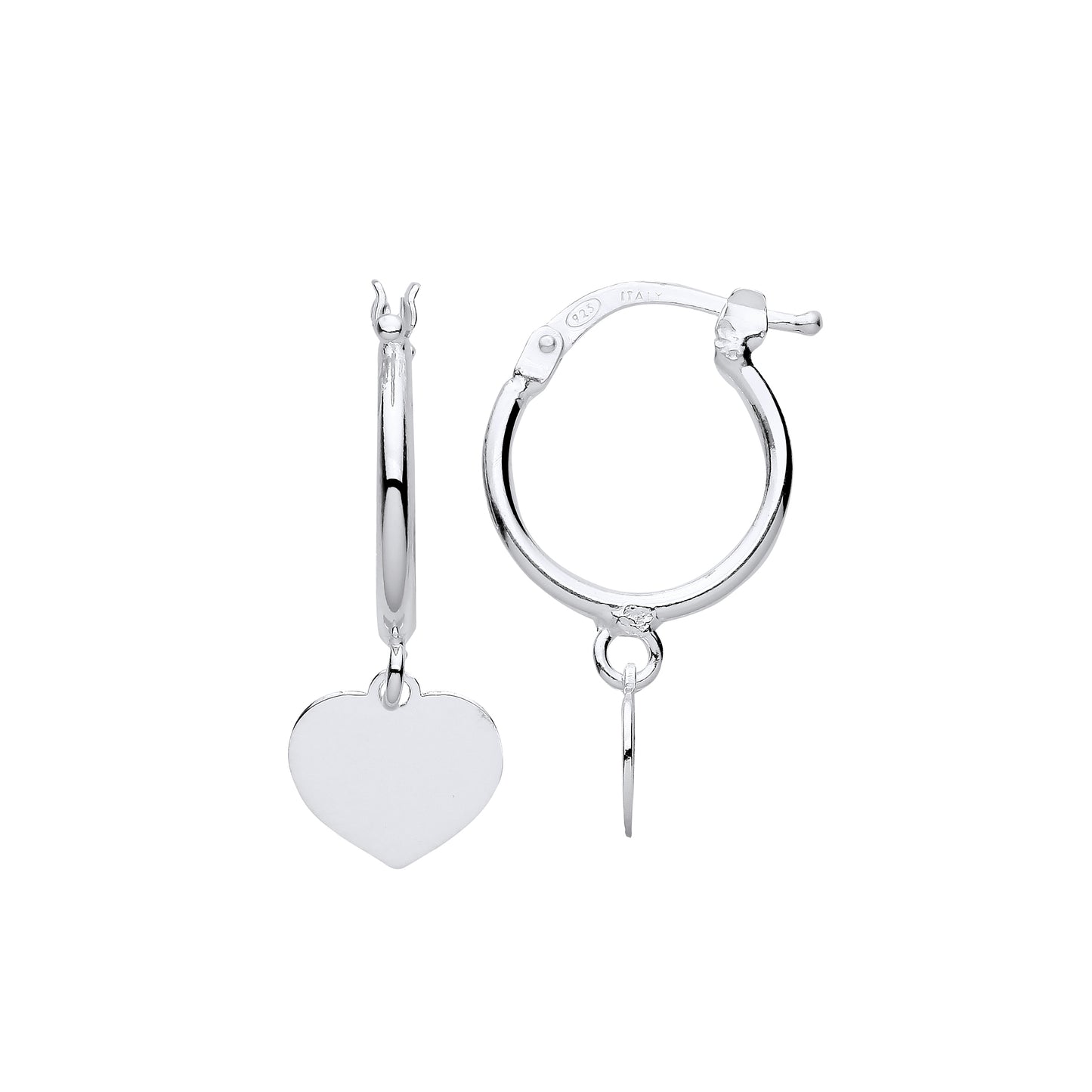 925 Sterling Silver  Hanging Love Heart Charm Hoop Drop Earrings - EAG1150