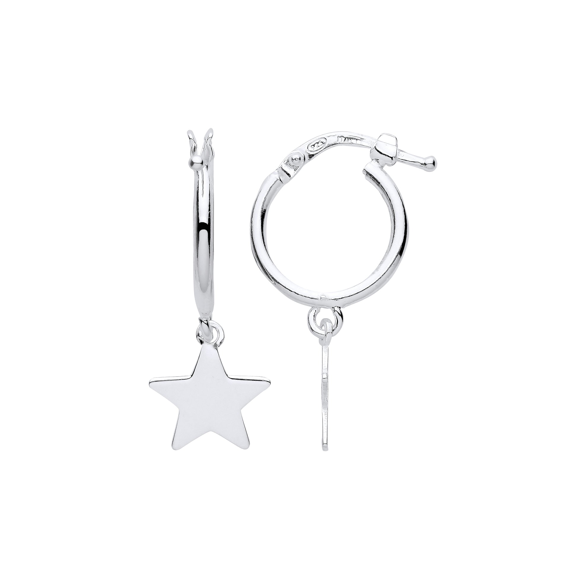 925 Sterling Silver  Hanging Magic Star Charm Hoop Drop Earrings - EAG1151