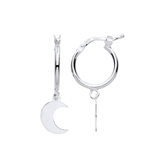 Silver  Hanging Crescent Moon Charm Hoop Drop Earrings - EAG1152