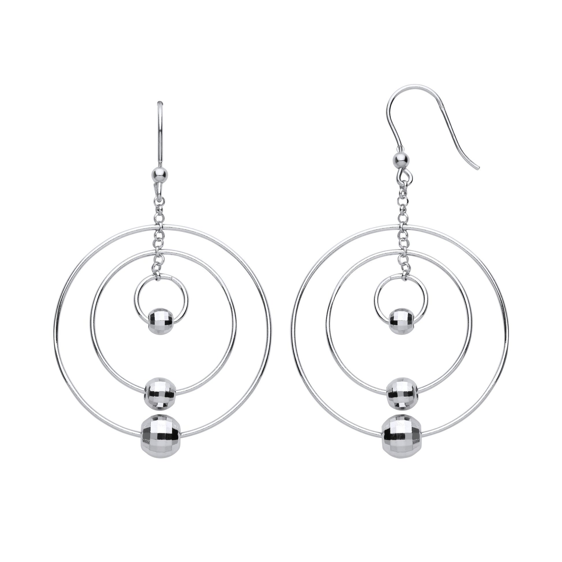 925 Silver  Triple Disco Bead Circles Atom Orbit Drop Earrings - EAG1154