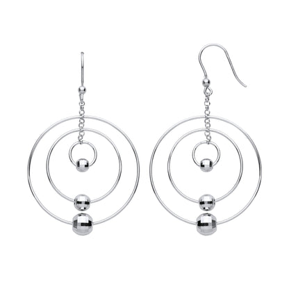 925 Silver  Triple Disco Bead Circles Atom Orbit Drop Earrings - EAG1154