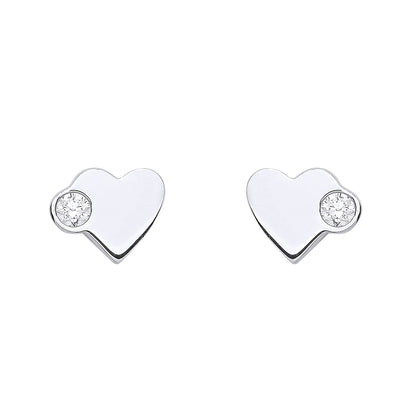 Silver  Love Heart Solitaire Stud Earrings - EAG1155