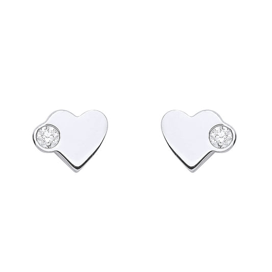 925 Sterling Silver  CZ Love Heart Solitaire Stud Earrings - EAG1155