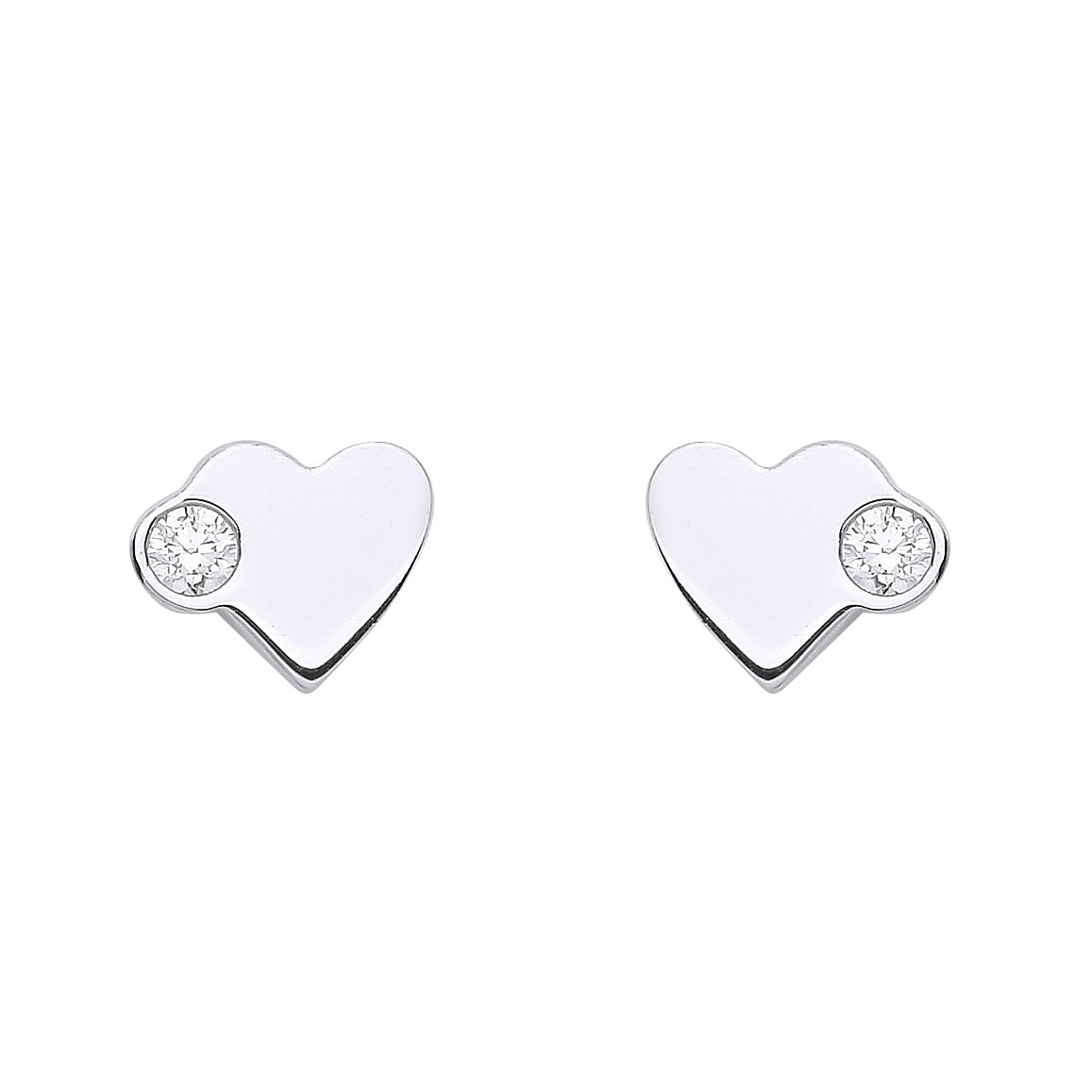 925 Sterling Silver  CZ Love Heart Solitaire Stud Earrings - EAG1155