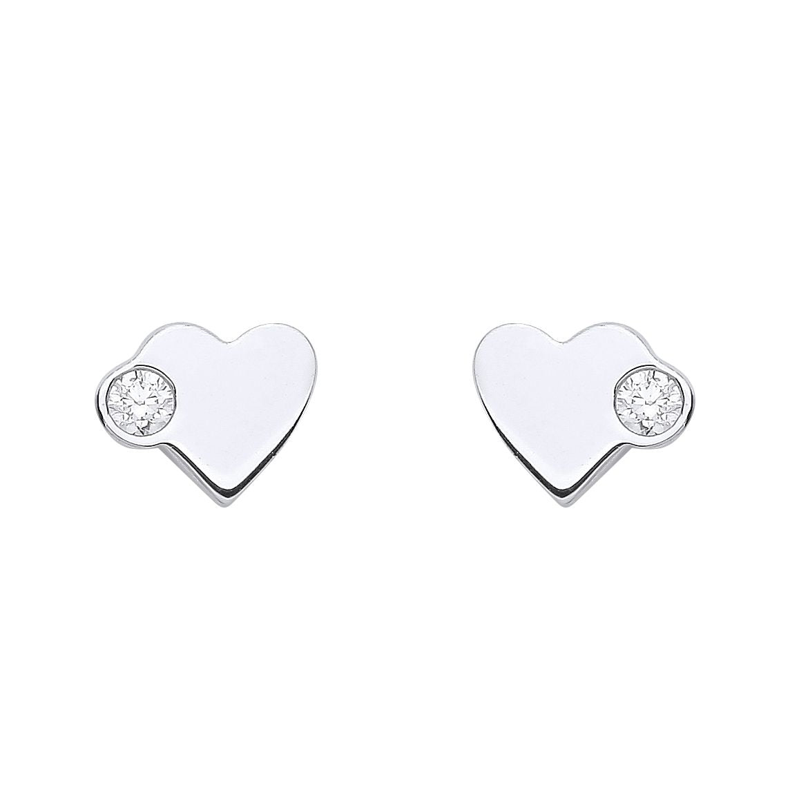 925 Sterling Silver  CZ Love Heart Solitaire Stud Earrings - EAG1155