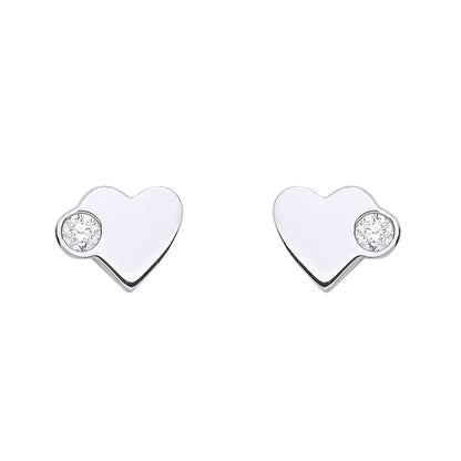 925 Sterling Silver  CZ Love Heart Solitaire Stud Earrings - EAG1155