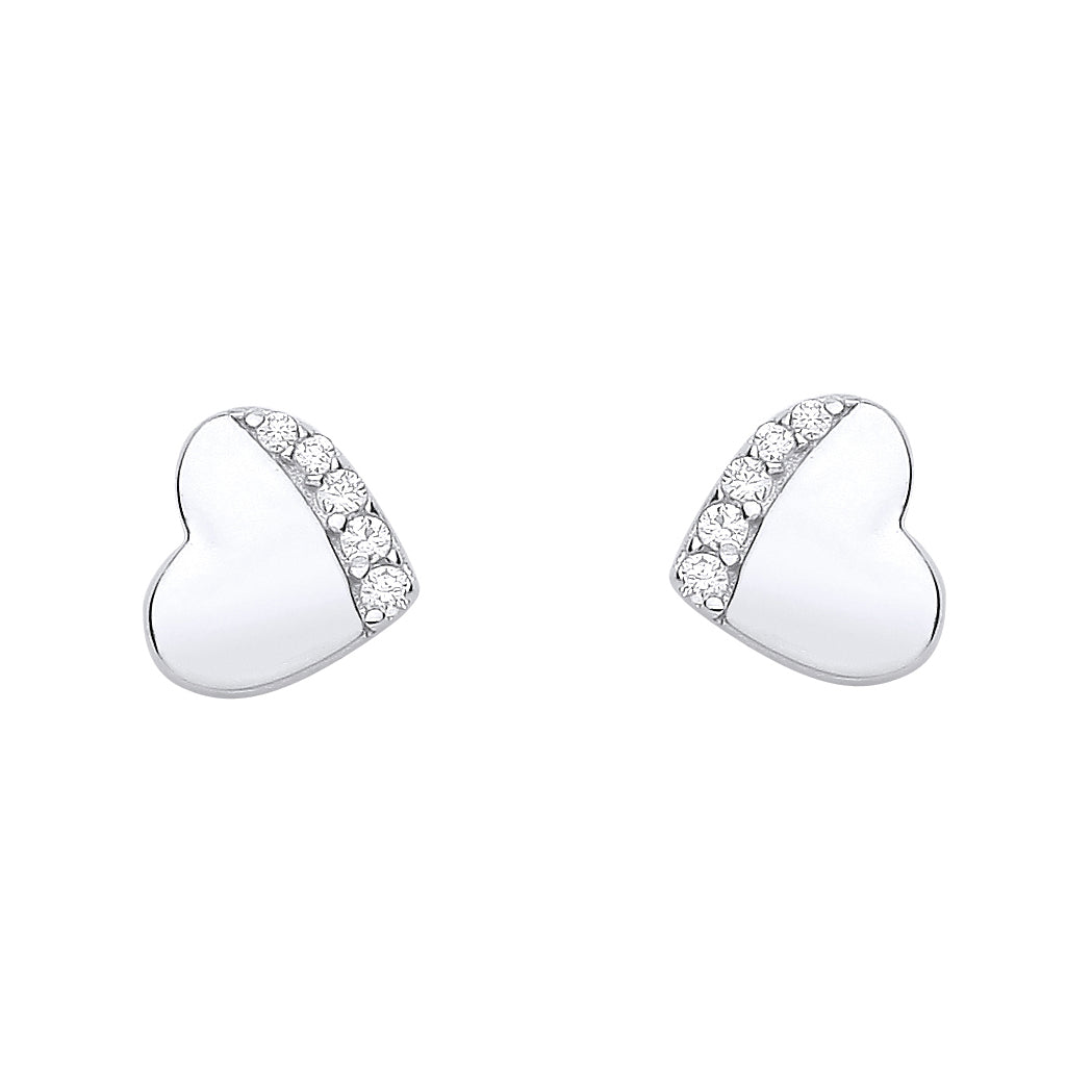 Silver  Love Heart Graduated Accent Stud Earrings - EAG1156