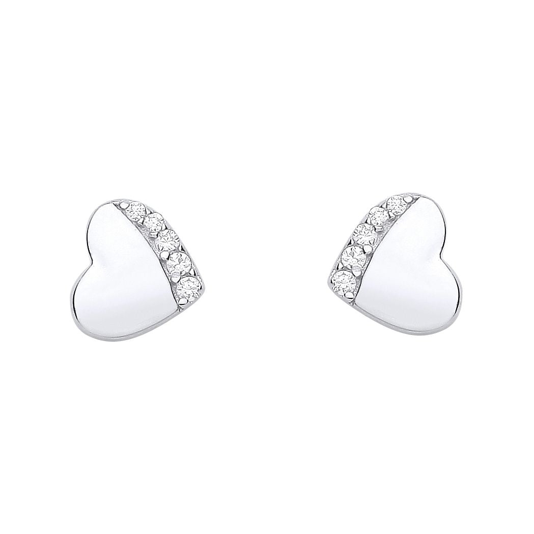 925 Sterling Silver  CZ Love Heart Graduated Accent Stud Earrings - EAG1156