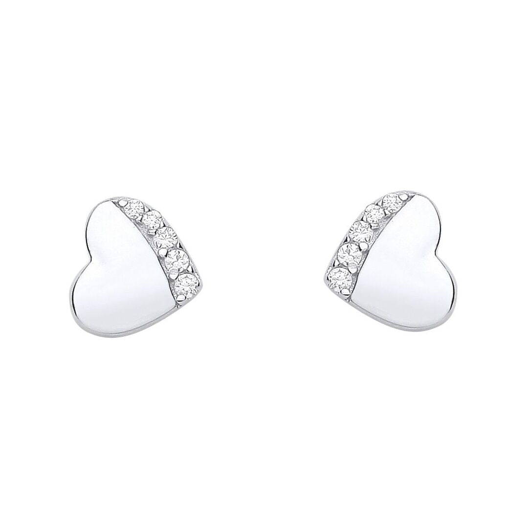 925 Sterling Silver  CZ Love Heart Graduated Accent Stud Earrings - EAG1156