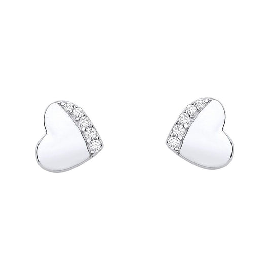 925 Sterling Silver  CZ Love Heart Graduated Accent Stud Earrings - EAG1156