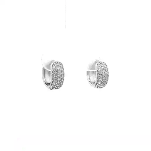 925 Sterling Silver  CZ Domed 3 Row Pave Huggie Hoop Earrings - EAG1158