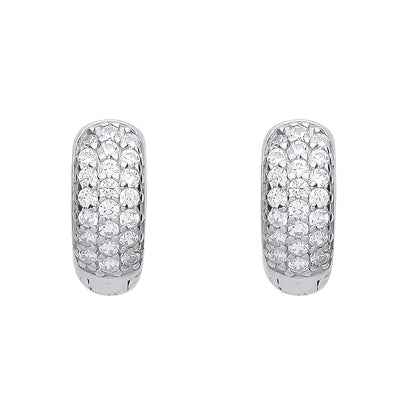 925 Sterling Silver  CZ Domed 3 Row Pave Huggie Hoop Earrings - EAG1158