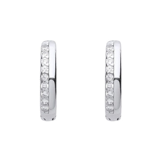 925 Sterling Silver  CZ Eternity Pave 2 Face Huggie Hoop Earrings - EAG1159