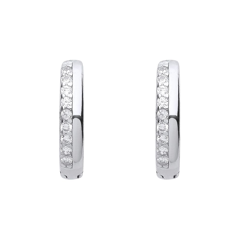 925 Sterling Silver  CZ Eternity Pave 2 Face Huggie Hoop Earrings - EAG1159
