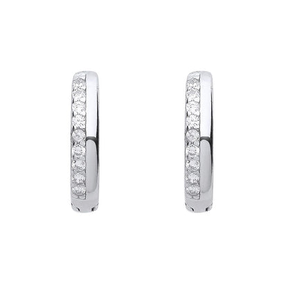 925 Sterling Silver  CZ Eternity Pave 2 Face Huggie Hoop Earrings - EAG1159