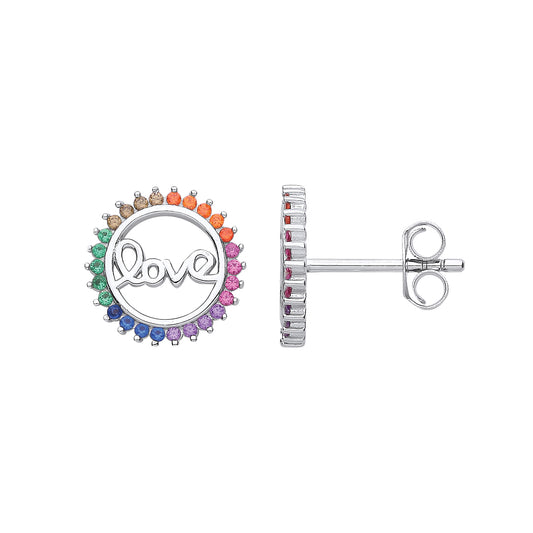 Silver  Coral Rainbow Fizzy Love Circle Stud Earrings - EAG1162