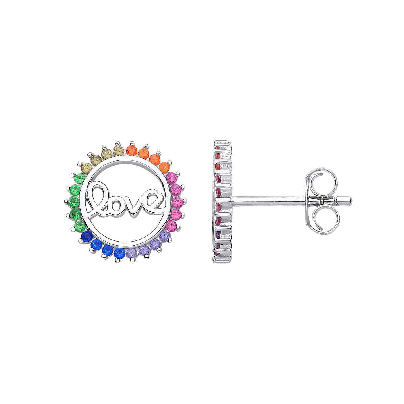 Silver  Rainbow CZ Coral Rainbow Fizzy Love Circle Stud Earrings - EAG1162