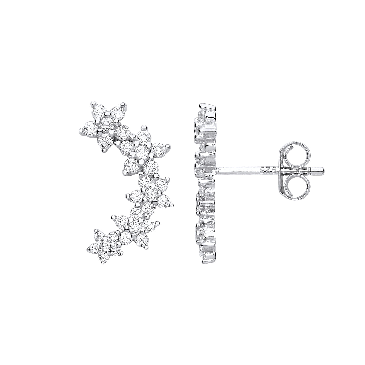 Silver  Shooting Star Flower Cluster Drop Earrings - EAG1163