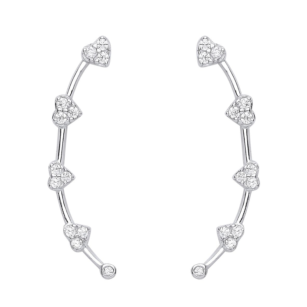 925 Sterling Silver  CZ Love Heart Station Drop Earrings - EAG1165