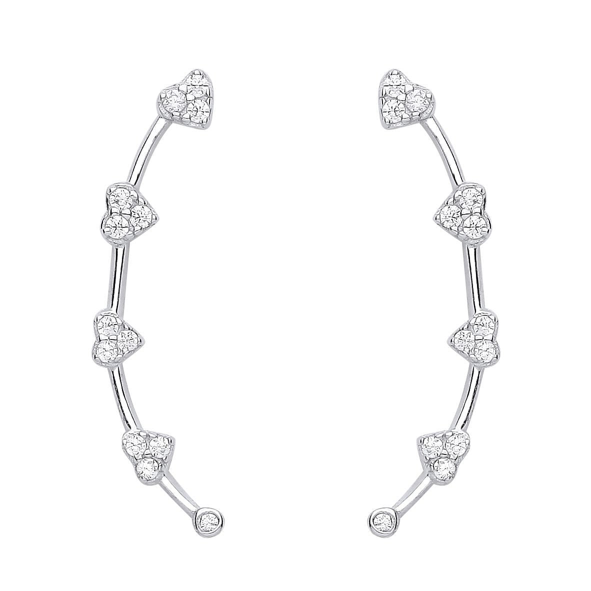 925 Sterling Silver  CZ Love Heart Station Drop Earrings - EAG1165
