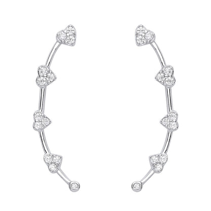 925 Sterling Silver  CZ Love Heart Station Drop Earrings - EAG1165
