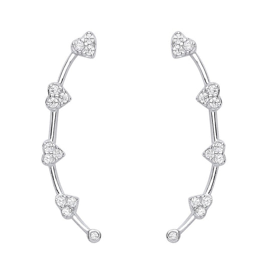 925 Sterling Silver  CZ Love Heart Station Drop Earrings - EAG1165
