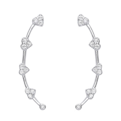 925 Sterling Silver  CZ Love Heart Station Drop Earrings - EAG1165