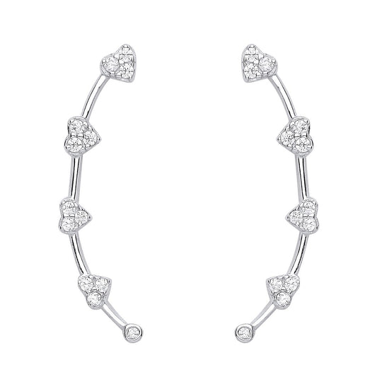 925 Sterling Silver  CZ Love Heart Station Drop Earrings - EAG1165