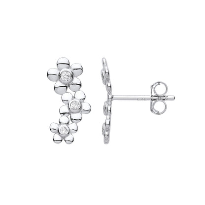 Silver  Trilogy Daisy Flower Cluster Drop Earrings - EAG1167