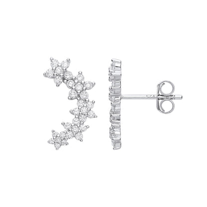 Silver  Trilogy Daisy Flower Cluster Drop Earrings - EAG1168