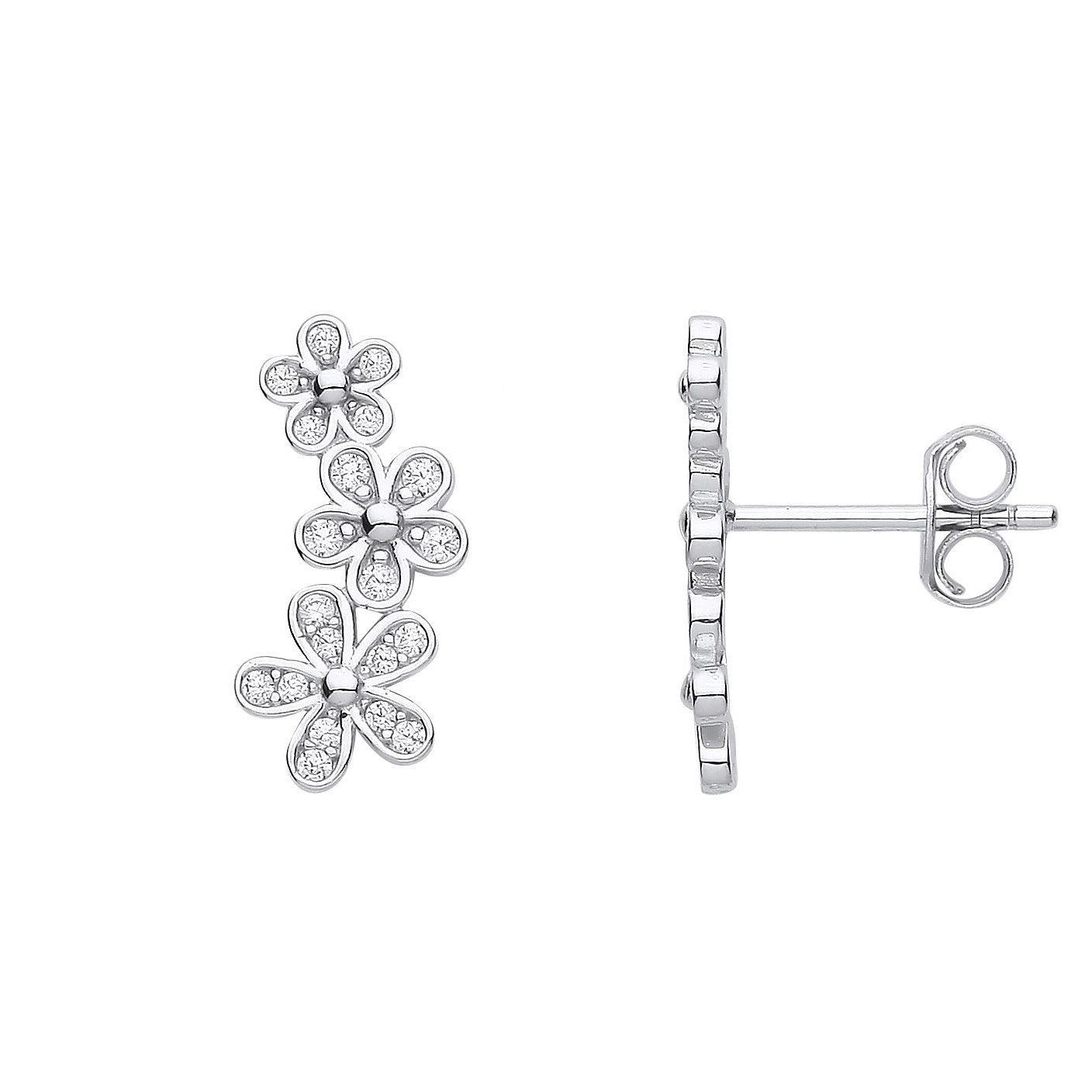 925 Sterling Silver  CZ Trilogy Daisy Flower Cluster Drop Earrings - EAG1168