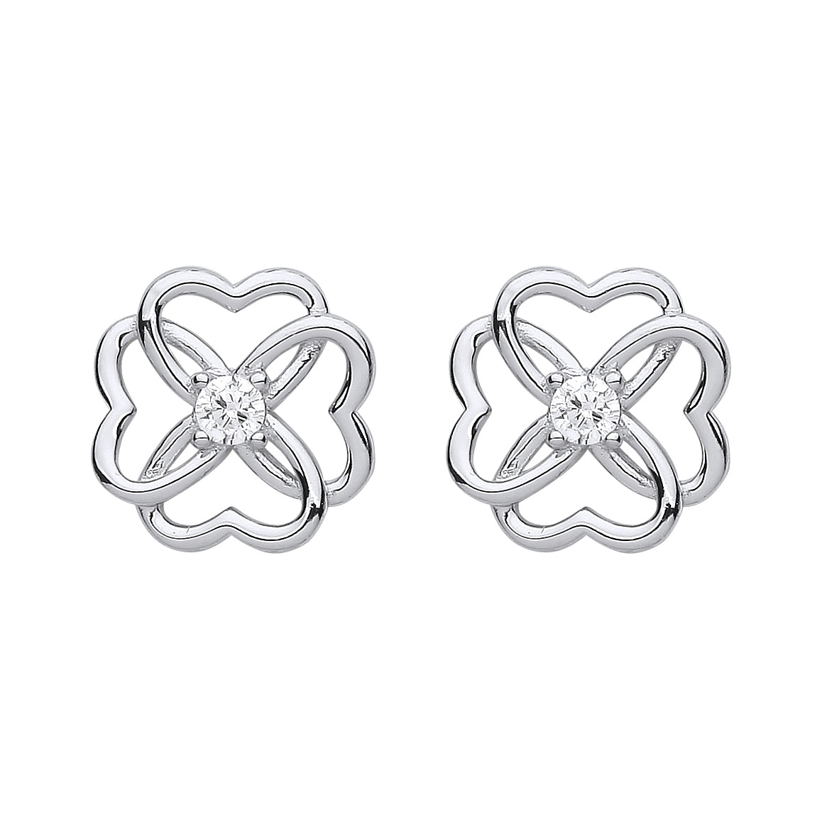 925 Silver  CZ Love Heart Flower Knot 4 Leaf Clover Stud Earrings - EAG1169