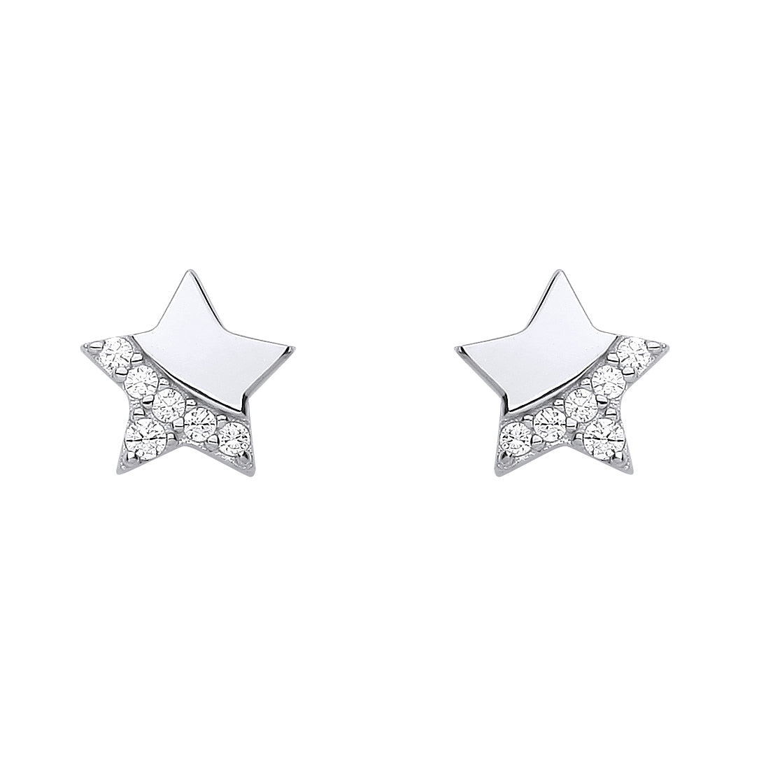 925 Sterling Silver  CZ Lucky Star Graduated Accent Stud Earrings - EAG1170