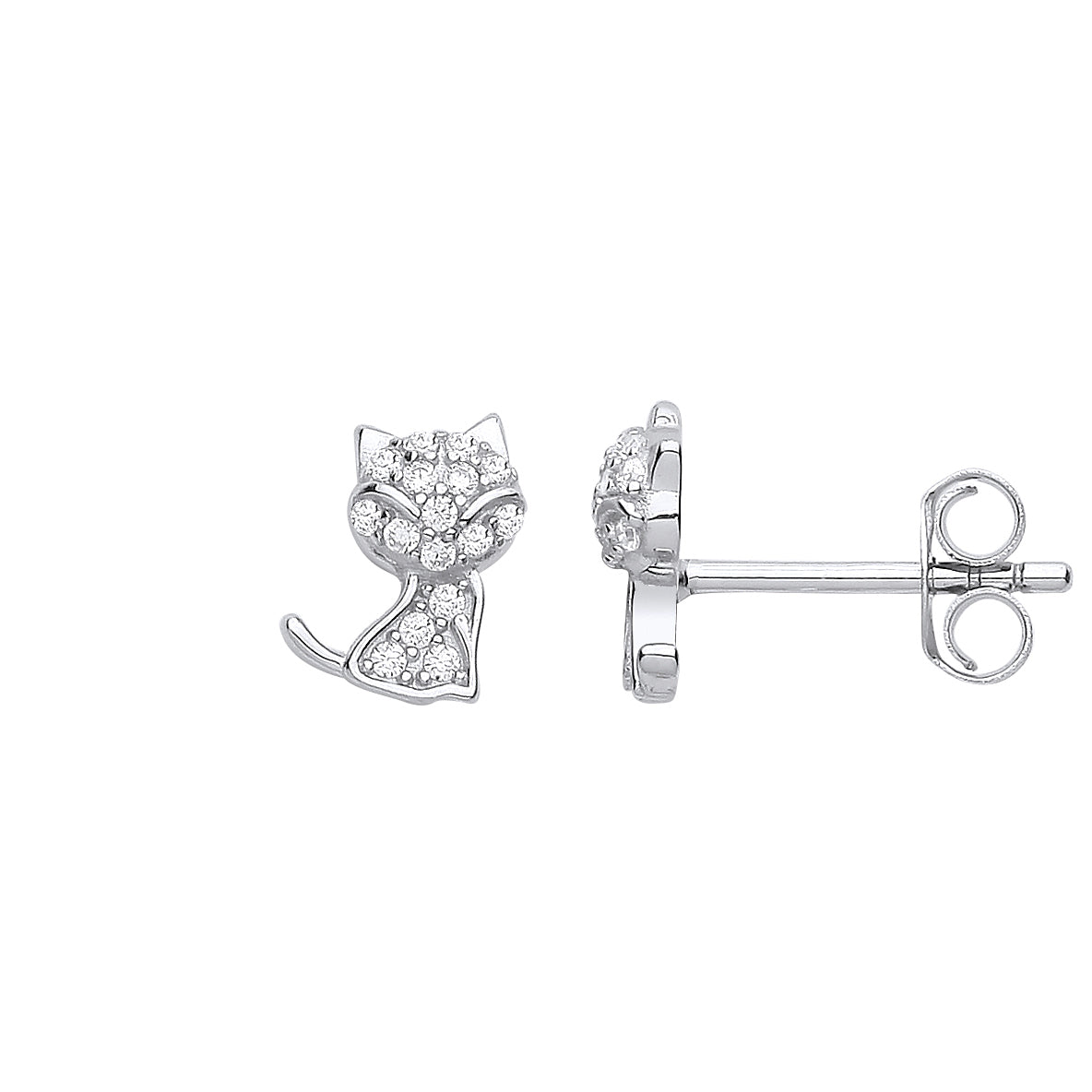 925 Sterling Silver  CZ Little Kitty Cat Stud Earrings - EAG1171