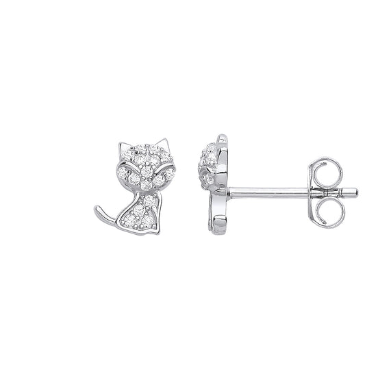 Silver  Little Kitty Cat Stud Earrings - EAG1171