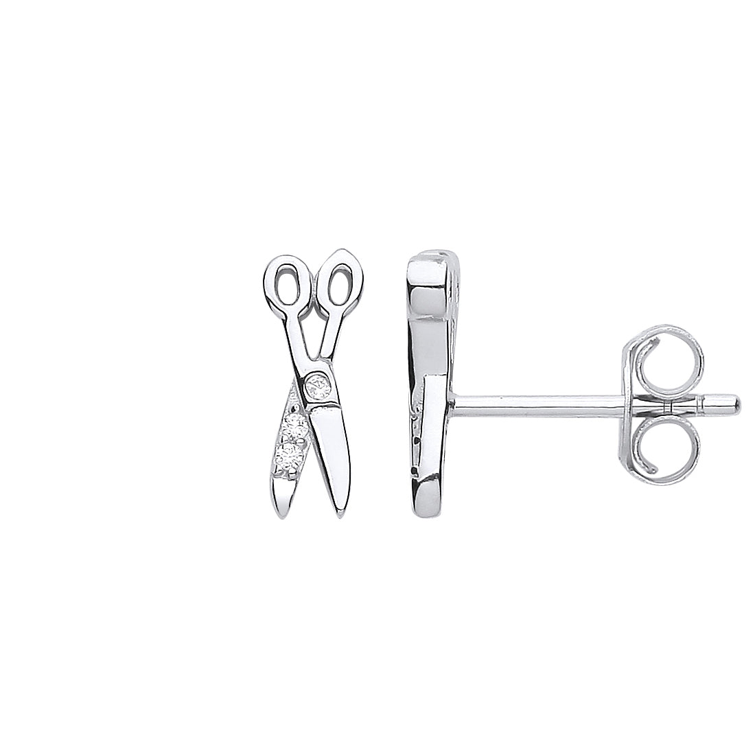 925 Silver  CZ Hairdresser Barber Scissor Crafts Stud Earrings - EAG1173