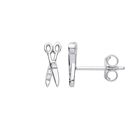 925 Silver  CZ Hairdresser Barber Scissor Crafts Stud Earrings - EAG1173