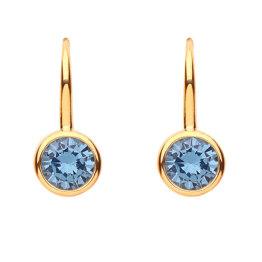 Gilded 925 Silver  Blue CZ Donut Bezel Solitaire Drop Earrings - EAG1174