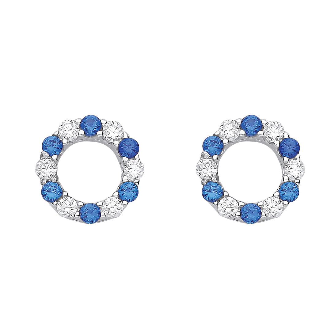 Silver  Blue CZ Alternating Eternity Circle of Life Stud Earrings - EAG1176