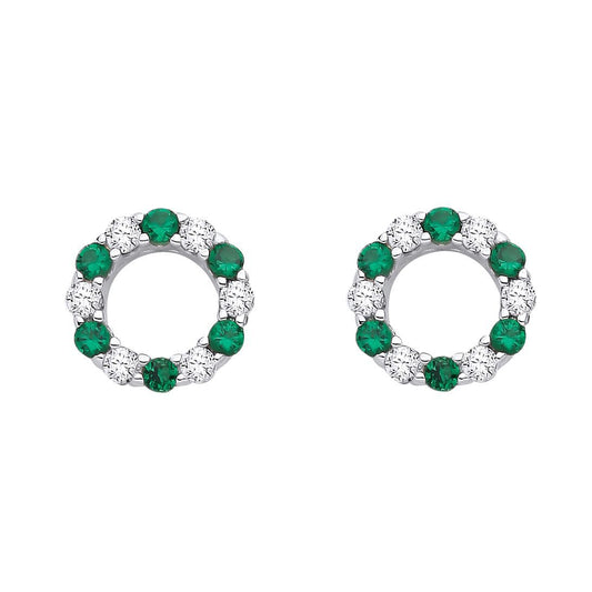 Silver Green CZ Alternating Eternity Circle of Life Stud Earrings - EAG1176EM