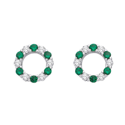 Silver  Green CZ Alternating Eternity Circle of Life Stud Earrings - EAG1176EM