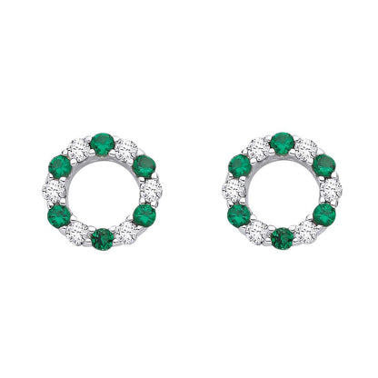 Silver  Green CZ Alternating Eternity Circle of Life Stud Earrings - EAG1176EM