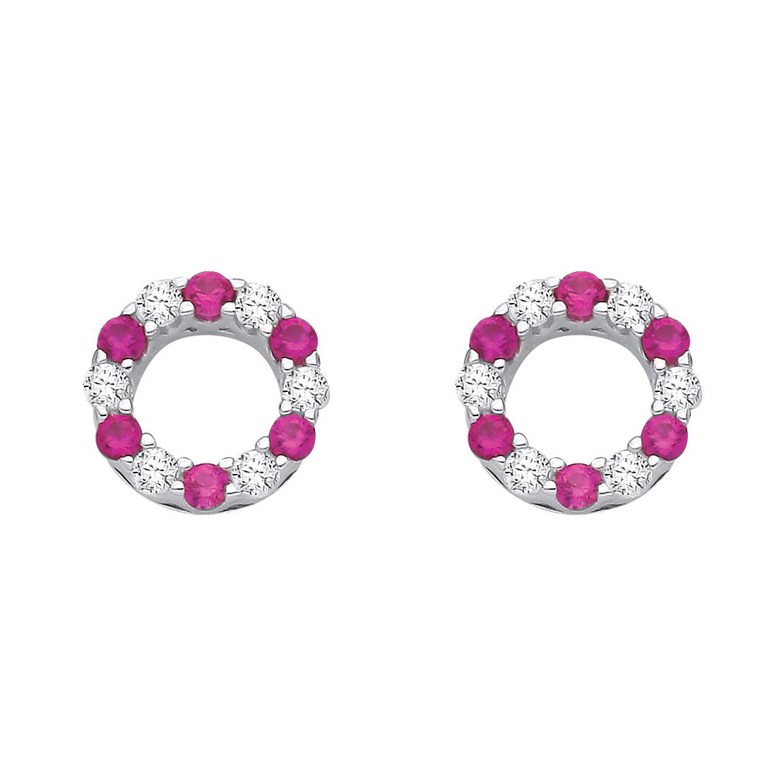 Silver  Red CZ Alternating Eternity Circle of Life Stud Earrings - EAG1176RU