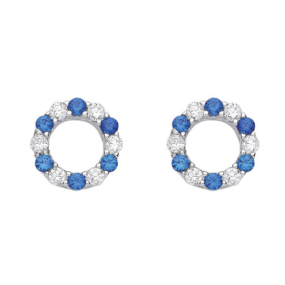 Silver  Blue CZ Alternating Eternity Circle of Life Stud Earrings - EAG1176