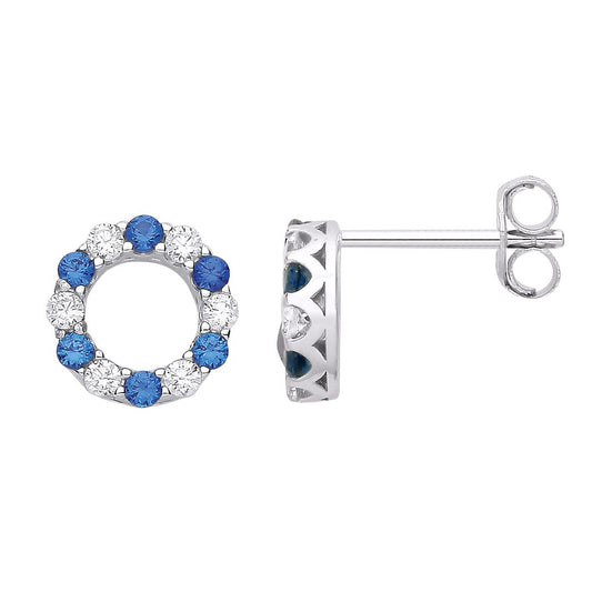 Silver  Blue CZ Alternating Eternity Circle of Life Stud Earrings - EAG1176