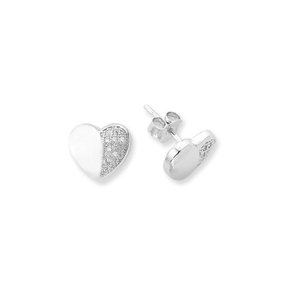 Silver  Love Heart Eclipse Semi Set Pave Stud Earrings - EAG1178