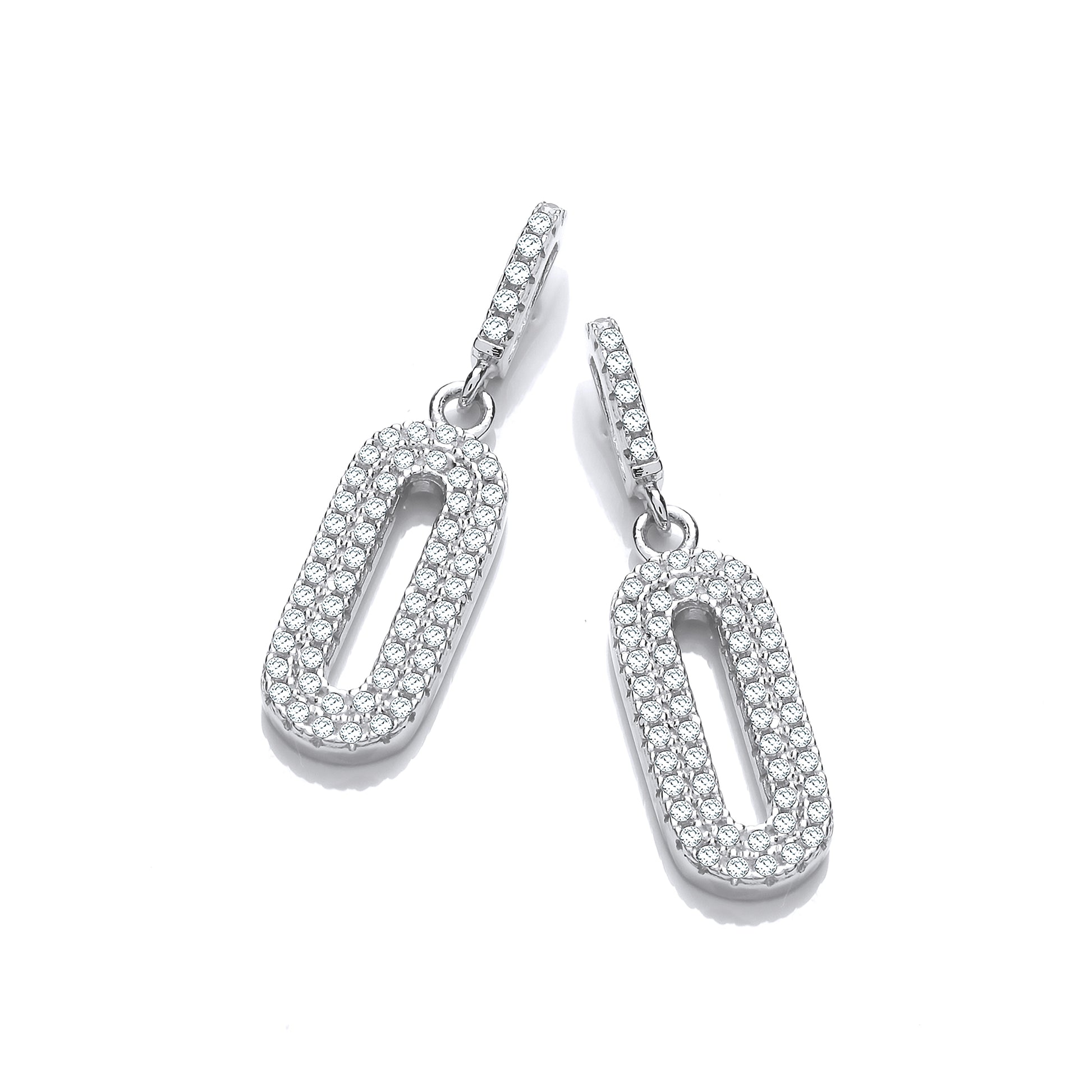 925 Sterling Silver  CZ Oval Pill Paperclip Drop Earrings - EAG1183